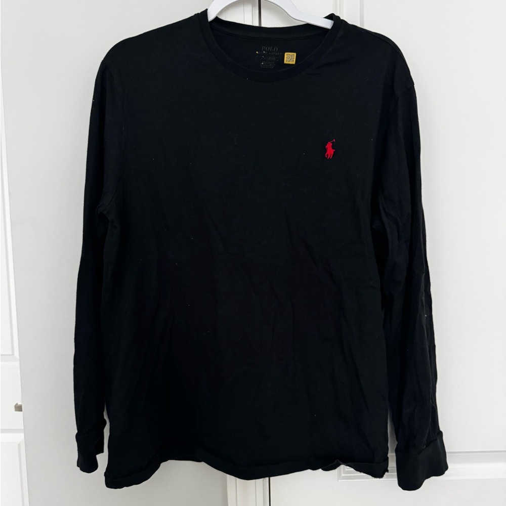 Ralph Lauren Black Long Sleeve Tee with Red Logo